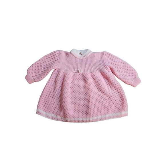 Pink vintage size 12 months sweater dress pink white soft - Picture 1 of 5